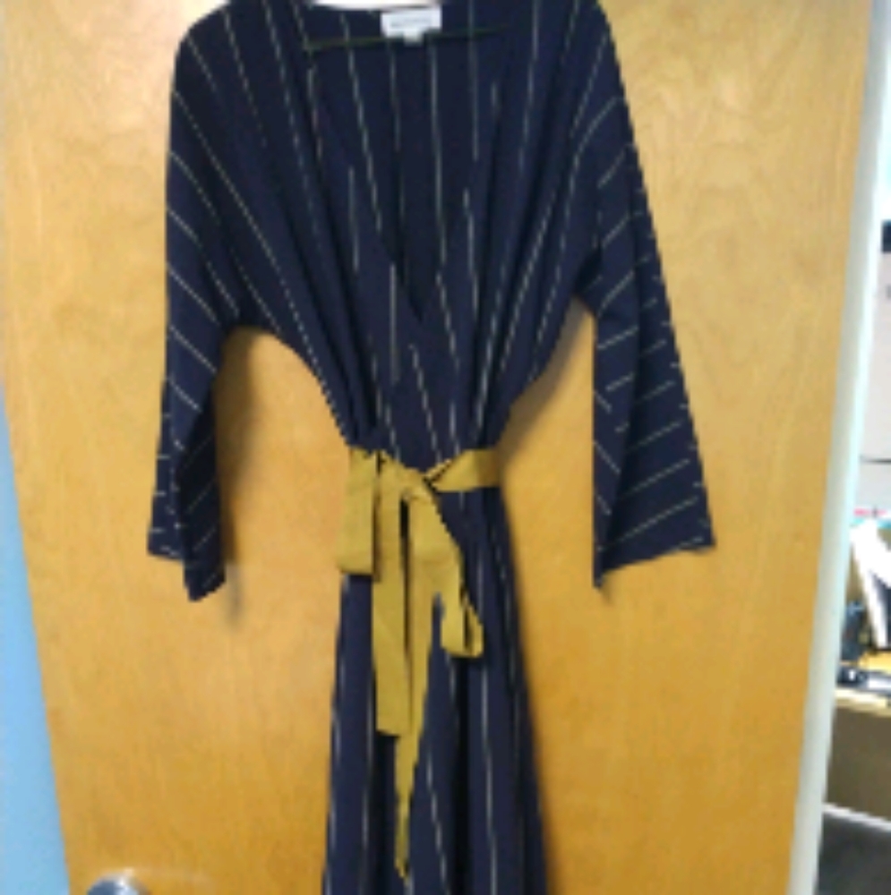 Rentrayage Pinstripe wraparound maxi dress